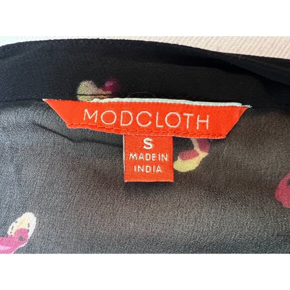 ModCloth Blouse Prairie‎ Shirt Short Sleeve Sheer Button Front Puff Sleeve Small - Picture 2 of 12